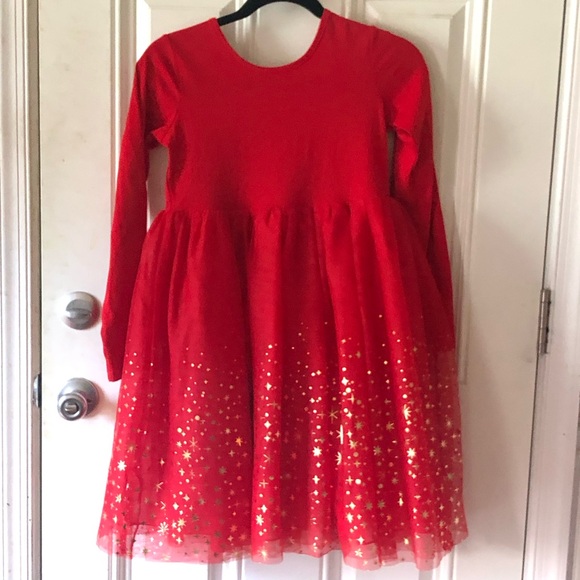 Hanna Andersson Ribbon Red Soft Tulle Gold Stars Skater Dress Size 12 - Picture 1 of 8